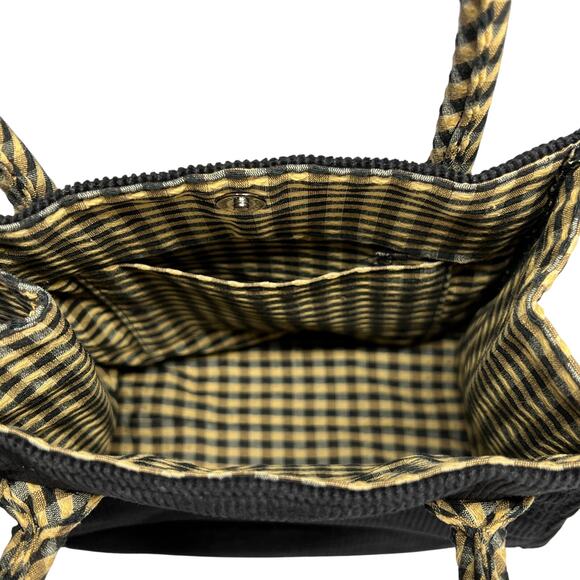 Longaberger Corduroy Plaid Small Tote Bag Purse Black Tan Khaki Check Homestead - Picture 9 of 16